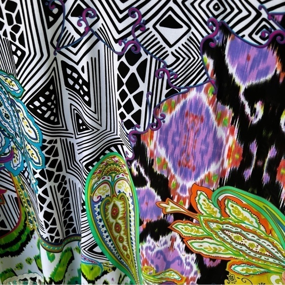 CHICO’S RETRO MACRAMÉ FRINGE PAISLEY MOD TUNIC TOP SIZE LARGE EUC - Picture 5 of 12